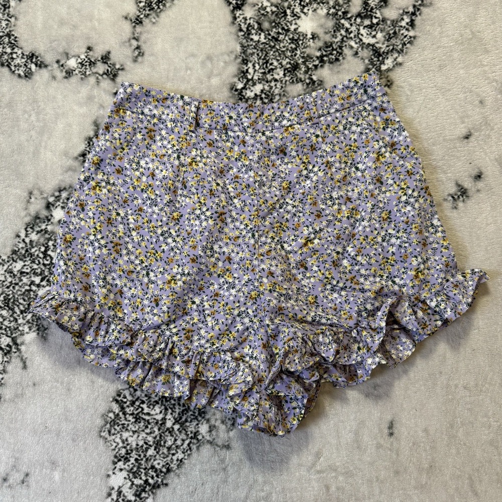 Lulus Shorts Womens Size XL Purple Floral Print Ruffled Hem Sweetie Season
